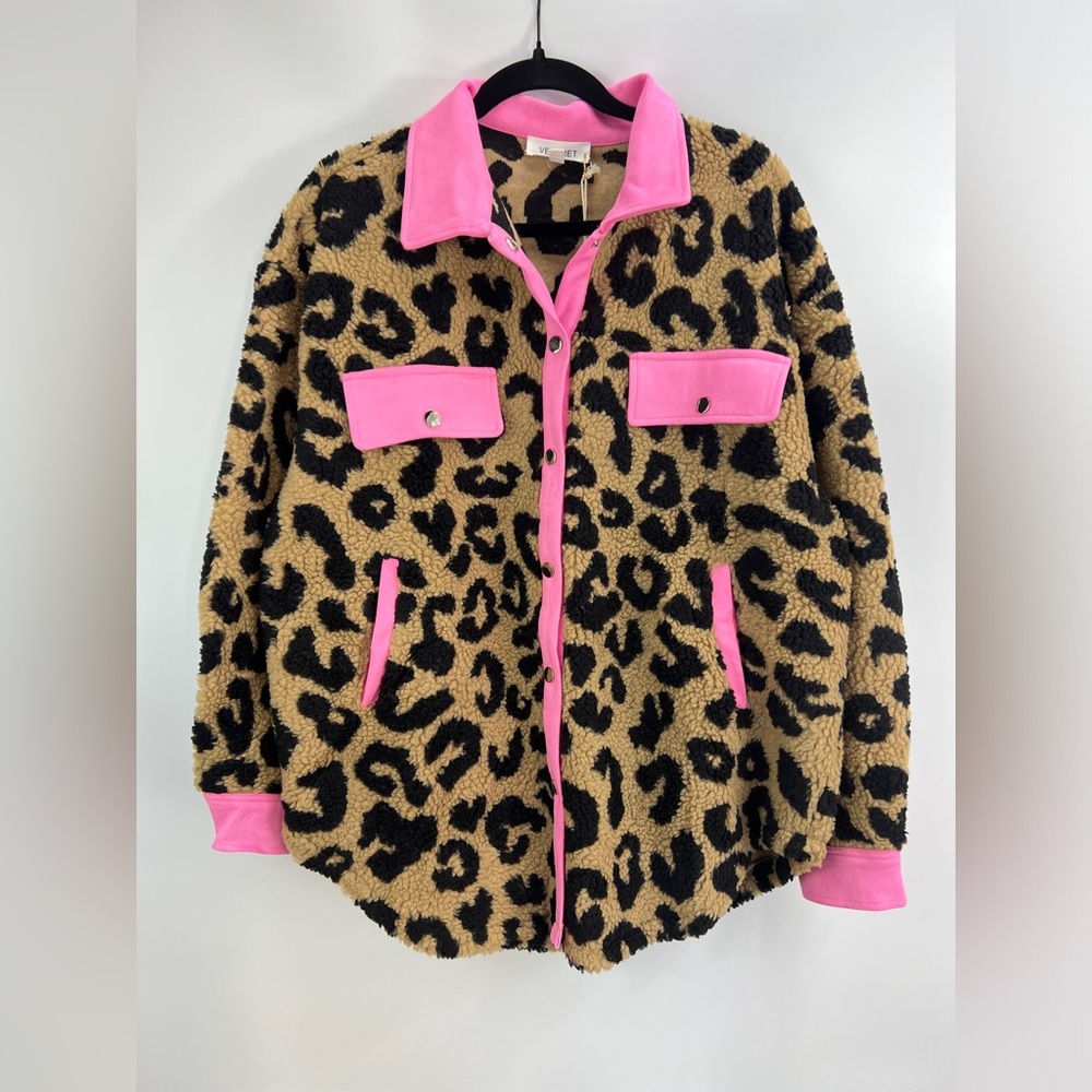 9B. Sherpa Leopard Jacket with Pink Trim